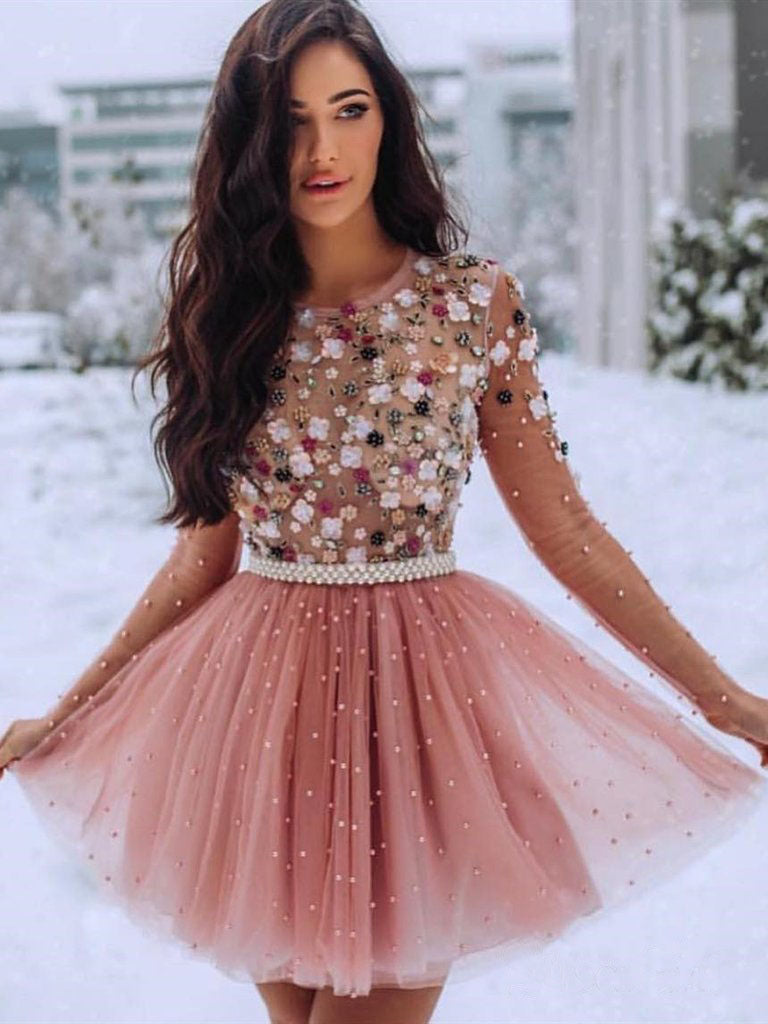 Blush Pink Short Prom Dresses 3D ...